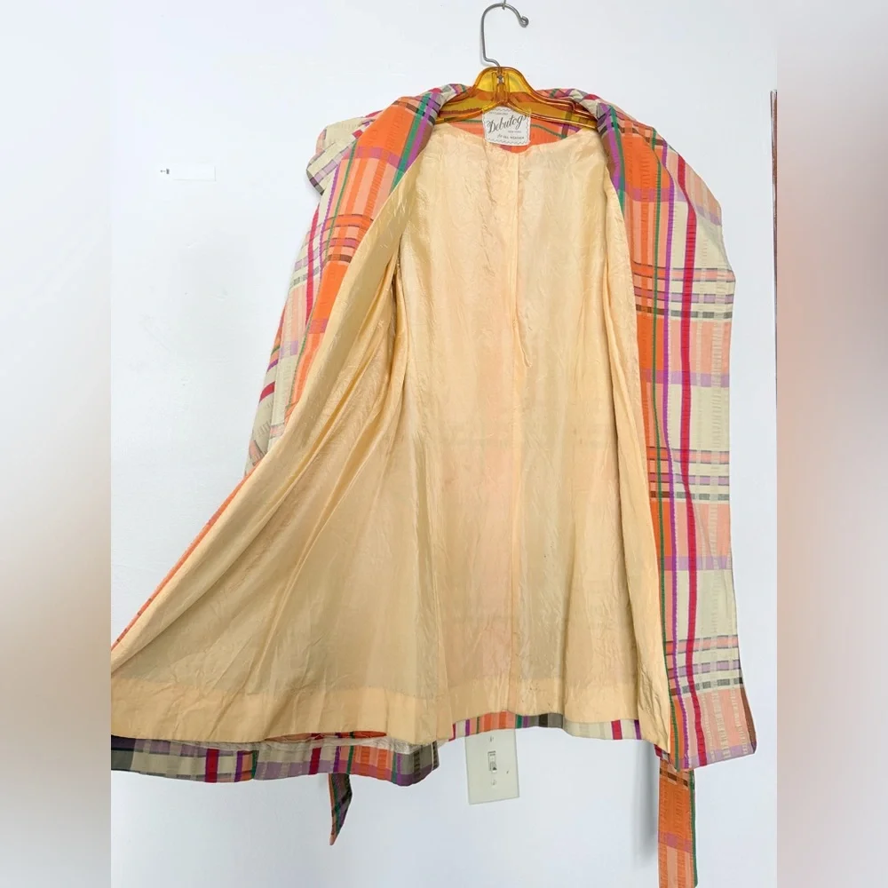 VTG 70s New York Debutogs Rainbow Plaid Spring Belted Maximalist LightJacket S/M - Picture 5 of 16